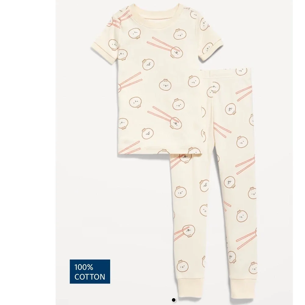 Old Navy Kids Cream Bao Dumpling Chopstick Cotton Pajama Set 5T NWT